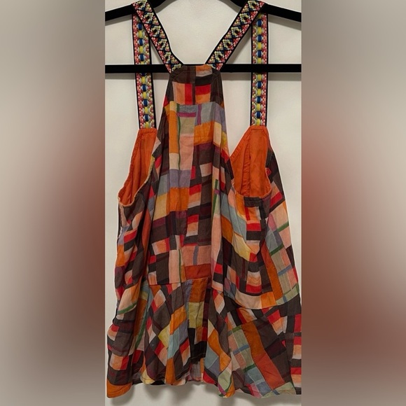 Pilcro Anthropologie Patchwork‎ Apron Tank Button Front Adjustable Straps Size S - Picture 5 of 12